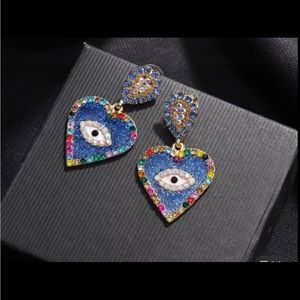 Evil eye heart rhinestone earrings